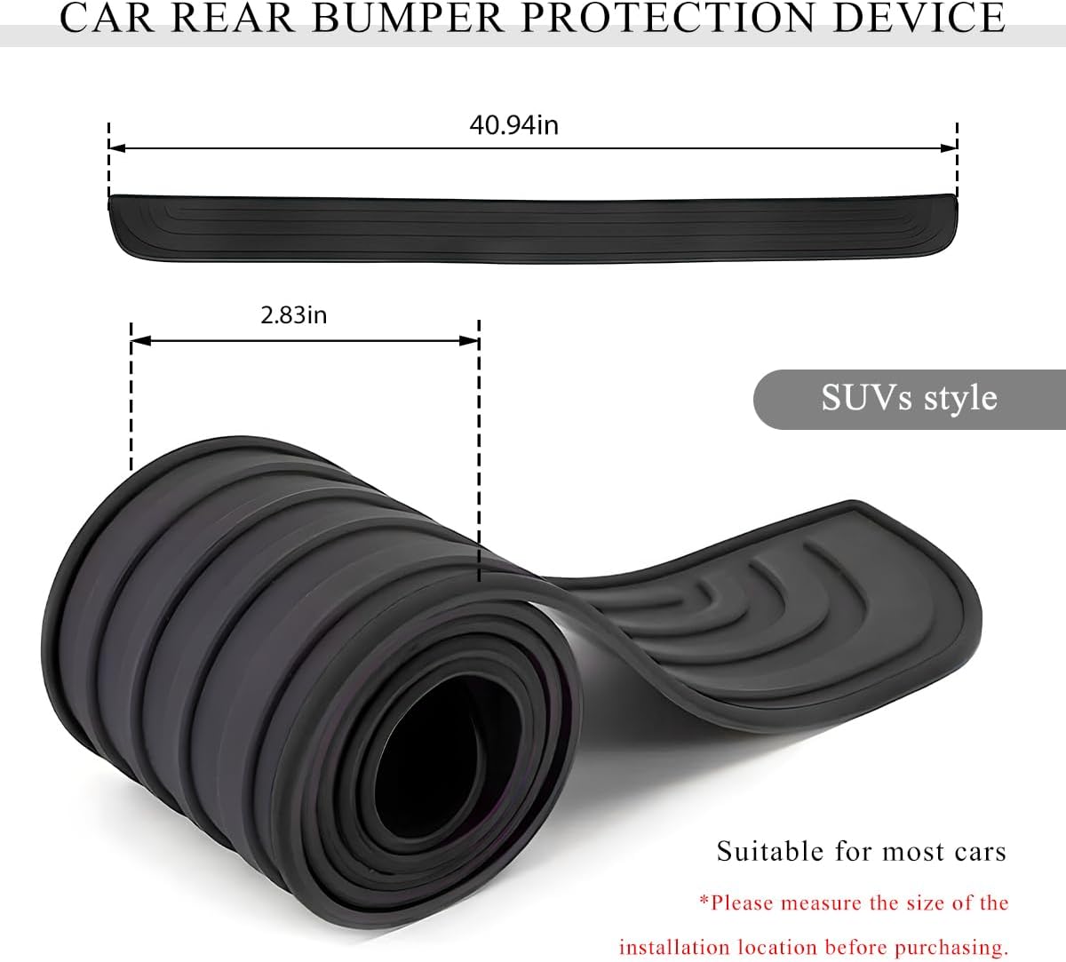Car Rear Bumper Protector Guard, Anti-Scratch Auto Trunk Door Entry Protection Strip, Non-Slip Rubber Bumper Protective Cover Guard for Most Cars Trucks SUVs (Black, 41")