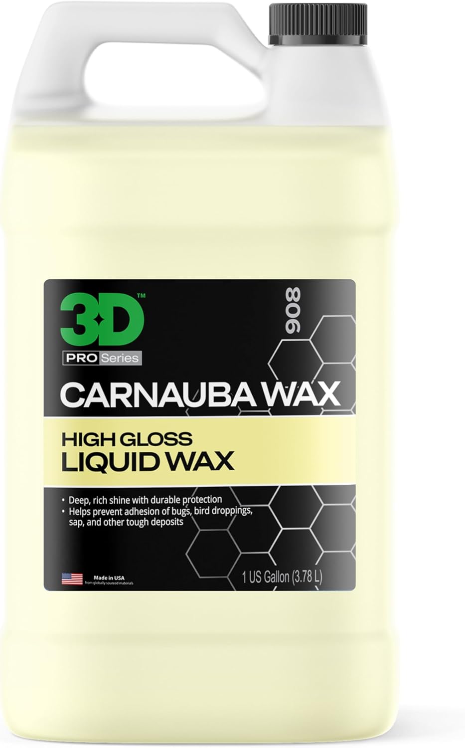 3D Carnauba Wax – Liquid Brazilian #1 Grade Wax for Deep Gloss & UV Protection | Easy Application | Safe on All Paint | Non-Staining Formula | Made in USA | 16 oz