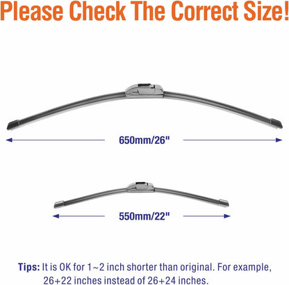 Wiper Blades 26" + 16" Automotive Replacement Windshield Wiper Blades for My Car Premium All-Seasons OE Quality Wipers for Front Windshield(Set of 2)