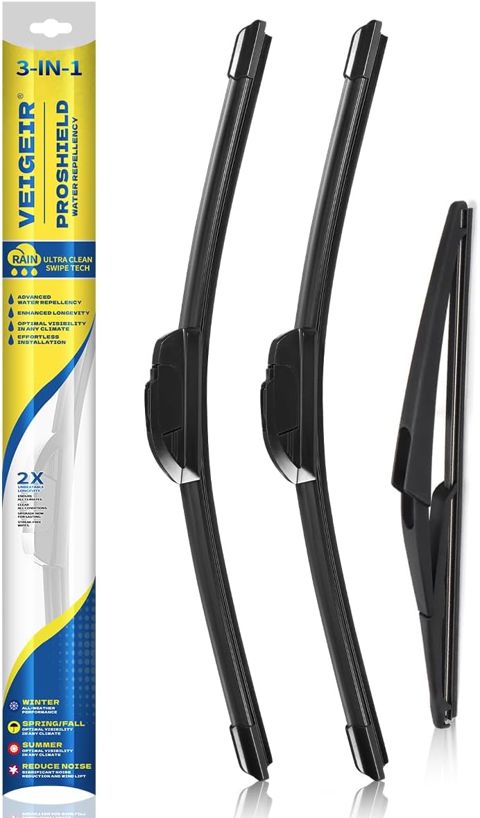 3 Pack Windshield Wiper Blades Compatible with Mazda CX-5 2017-2025 and CX-9 2016-2023, Front and Rear, 24" 18" 14" - Colors B
