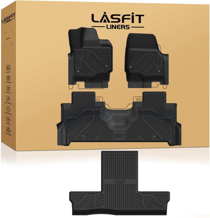 LASFIT Floor Mats for Ford F-150 2021-2026 | F150 Lightning 2022-2025 SuperCrew (Rear w/Fold Flat Storage) Carpet Floor All Weather Car Liners TPE Truck Mats - 1st and 2nd Row, 3pcs Black