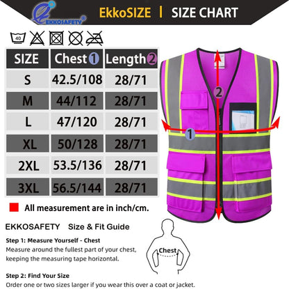 Reflective Mesh Safety Vest for Men Women with 5 Pockets and Zipper Front High Visibility Mesh Vest Hi Vis Construction Work Vest,Meets ANSI/ISEA Standards(EK175-Yellow-L)