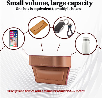 2PCS Car Seat Gap Filler Organizer, Leather Multi-Functional Vehicle Console Gap Pocket Organizer with Cup Holder, Automotive Seat Crevice Filler Storage Box, Universal for Vehicles (Black)