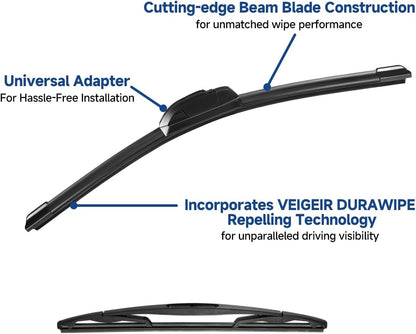 3 Pack Windshield Wiper Blades Compatible with Mazda CX-5 2017-2025 and CX-9 2016-2023, Front and Rear, 24" 18" 14" - Colors A