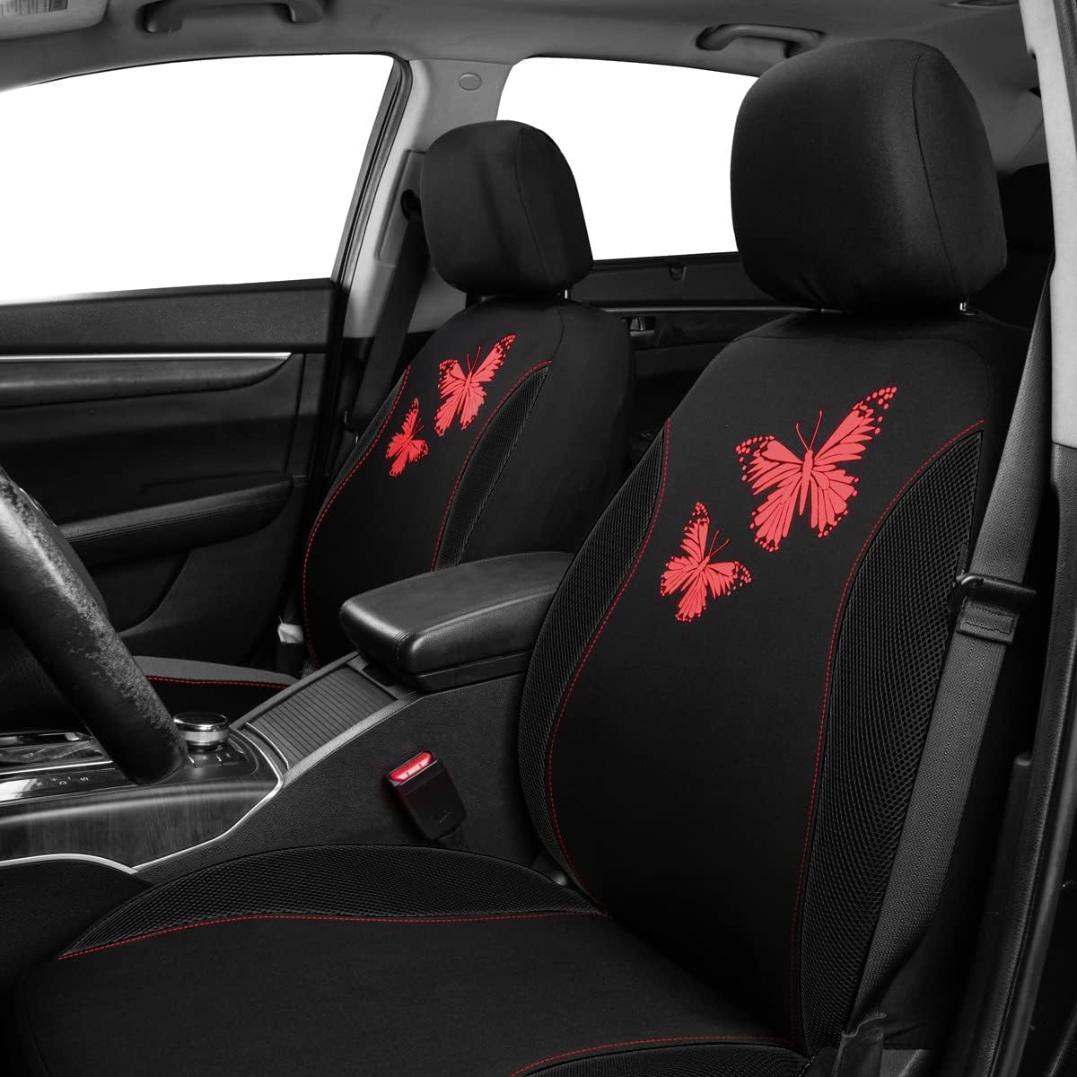 Flying Banner Butterfly car seat Covers ful Set Fashion Universal Lady Woman Female Rear Bench Split Colorized (Pink, 2 Fronts - Lace)