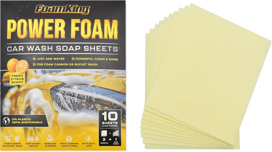 Foam King Car Wash Soap Strip (10ct = 5 Car Washes) - Concentrated Car Cleaning Soap Sheet, No Plastic Bottle - For Foam Cannons Guns, Bucket Wash. Safe for Cars, Trucks, Motorbikes - Citrus Scent