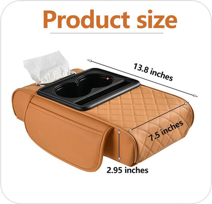 Car Armrest Cushion,5-in-1 Center Console Cover with 2 Storage Bags Cup Holder, Tissue Box Slot, Phone Slot for Sedans, Car Accessories Interior Organizers (Black)