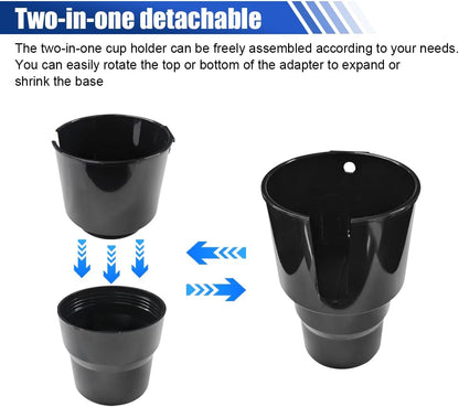 2-in-1 Car Cup Holder Extender, Automotive Drink Holder Adapter with Base, Multifunctional Vehicle Cup Holders Insert for Beverages, Snacks, Bottles, Phone Storage (1PC)