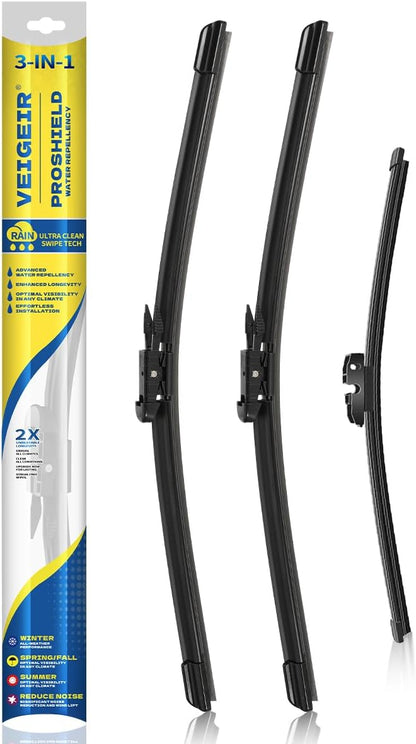 3 Pack Windshield Wiper Blades Compatible with Mazda CX-5 2017-2025 and CX-9 2016-2023, Front and Rear, 24" 18" 14" - Colors A