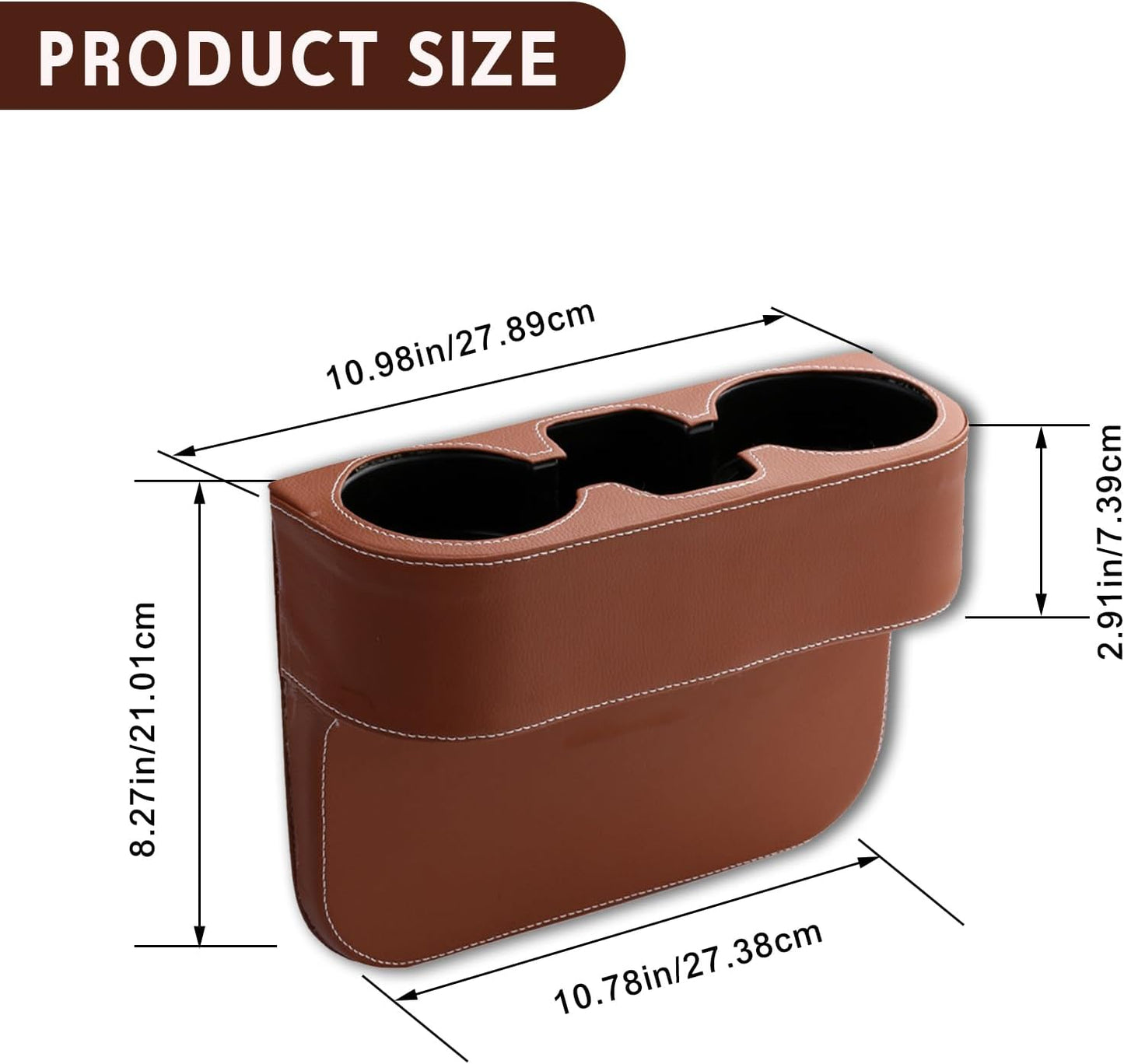 Car Cup Holder, PU Leather Auto Front Seat Organizer, Multifunctional Cup Drink Holders, Gap Filler Storage Box Coin Bucket Console Side Pocket Cell Mobile Phone Holder (Black)