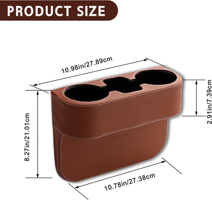 Car Cup Holder, PU Leather Auto Front Seat Organizer, Multifunctional Cup Drink Holders, Gap Filler Storage Box Coin Bucket Console Side Pocket Cell Mobile Phone Holder (Black)