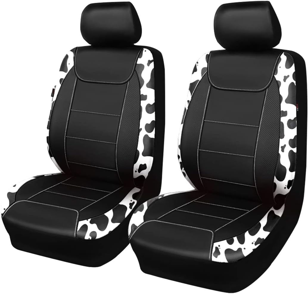 Flying Banner Carbon Fiber Leather Vehicle Seat Covers, Leopard Gray Black, Universal Fit - 8PCS