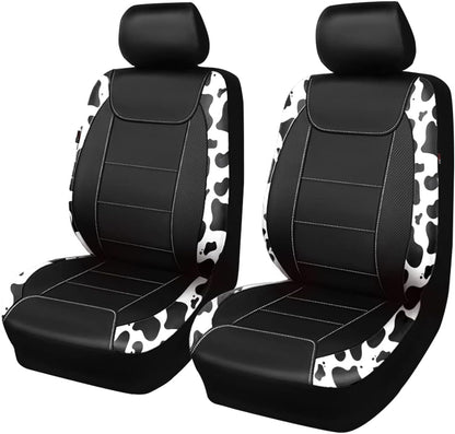 Flying Banner Carbon Fiber Leather Vehicle Seat Covers, Leopard Gray Black, Universal Fit - 8PCS
