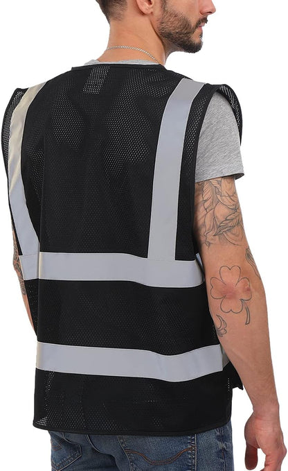 Dib Safety Reflective Safety Vest for Men Women, High Visibility Vest with Pockets and Zipper, ANSI Class 2