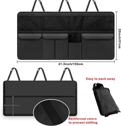 Car Trunk Organizer with 9 Large Pockets, Car Storage Organizer for SUV/MPV/Truck, Space Saver Travel Accessories (Black)