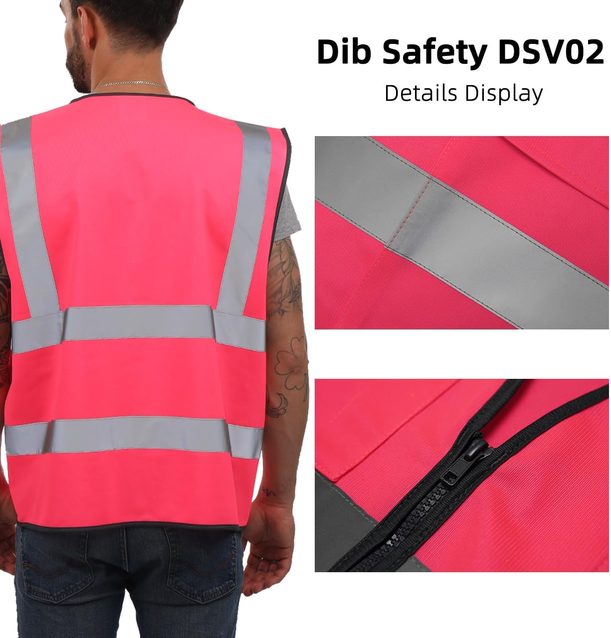 Dib Safety Reflective Safety Vest for Men Women, High Visibility Vest with Pockets and Zipper, ANSI Class 2