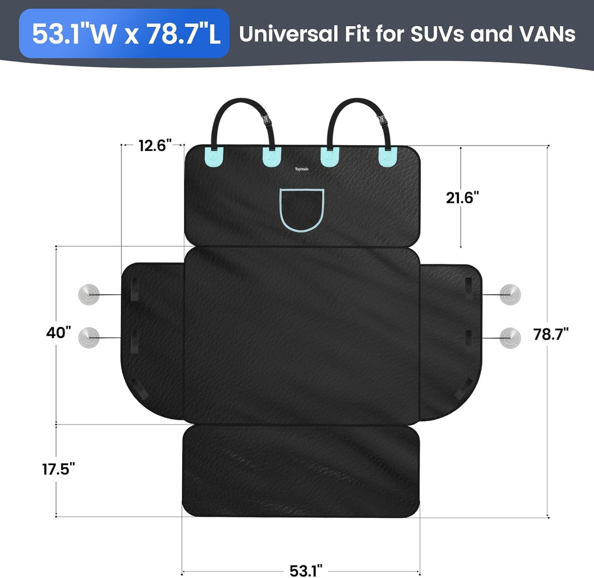 SUV Cargo Liner for Dogs with PU Leather, Waterproof Pet Trunk Cover with Taller Side Panels, Dog Seat Mat for SUVs Vans with Bumper Flap Protector, Non-Slip, Large Size Universal Fit, Black