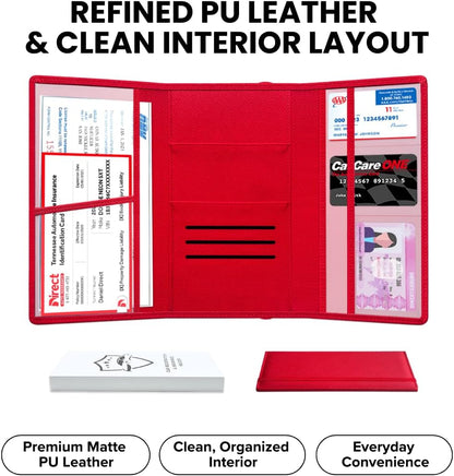 LINTRU Car Registration and Insurance Holder Trifold, Oversized Fit with Reinforced Construction, Matte PU Leather Vehicle Glove Box Organizer for Documents, Car Accessories for Men and Women