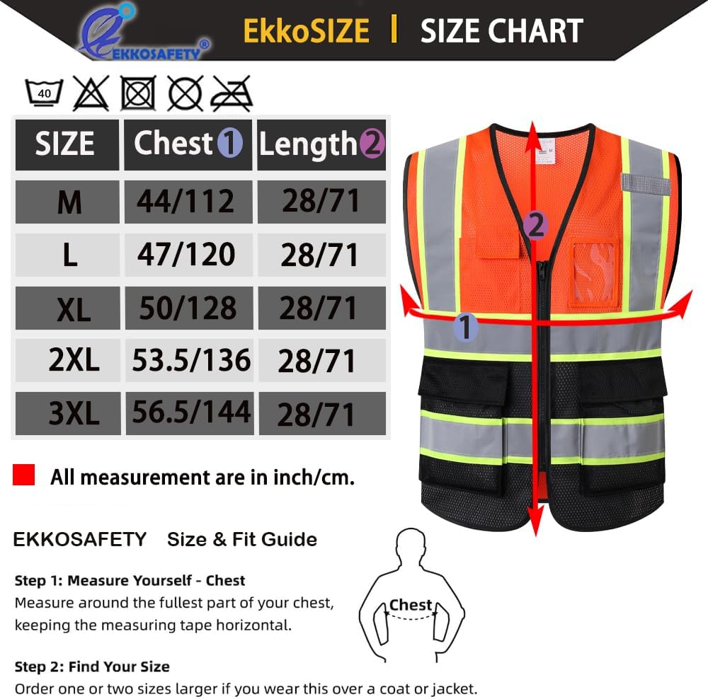 Reflective Mesh Safety Vest for Men Women with 5 Pockets and Zipper Front High Visibility Mesh Vest Hi Vis Construction Work Vest,Meets ANSI/ISEA Standards(EK175-Yellow-L)
