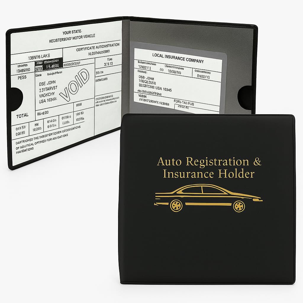 ESSENTIAL Car Auto Insurance Registration BLACK Document Wallet Holders 2 Pack - [BUNDLE, 2pcs] - Automobile, Motorcycle, Truck, Trailer Vinyl ID Holder & Visor Storage - Strong Closure On Each -