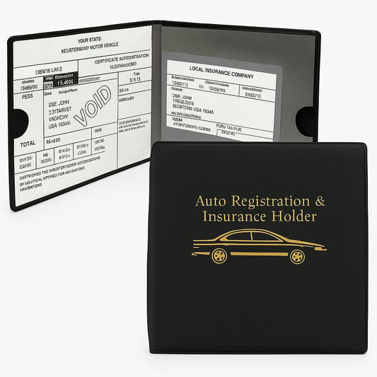 ESSENTIAL Car Auto Insurance Registration BLACK Document Wallet Holders 2 Pack - [BUNDLE, 2pcs] - Automobile, Motorcycle, Truck, Trailer Vinyl ID Holder & Visor Storage - Strong Closure On Each -