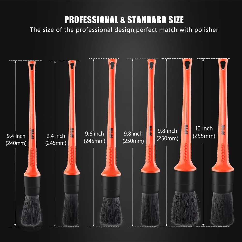SPTA Car Detailing Brush Set, 5 Pack Soft Boar Hair Auto Detail Brush Kit with Elbow for Automotive Elegant Surface Interior Exterior Dashboard Emblems Panels Engine Bay Wheels Air Vent Seat Leather