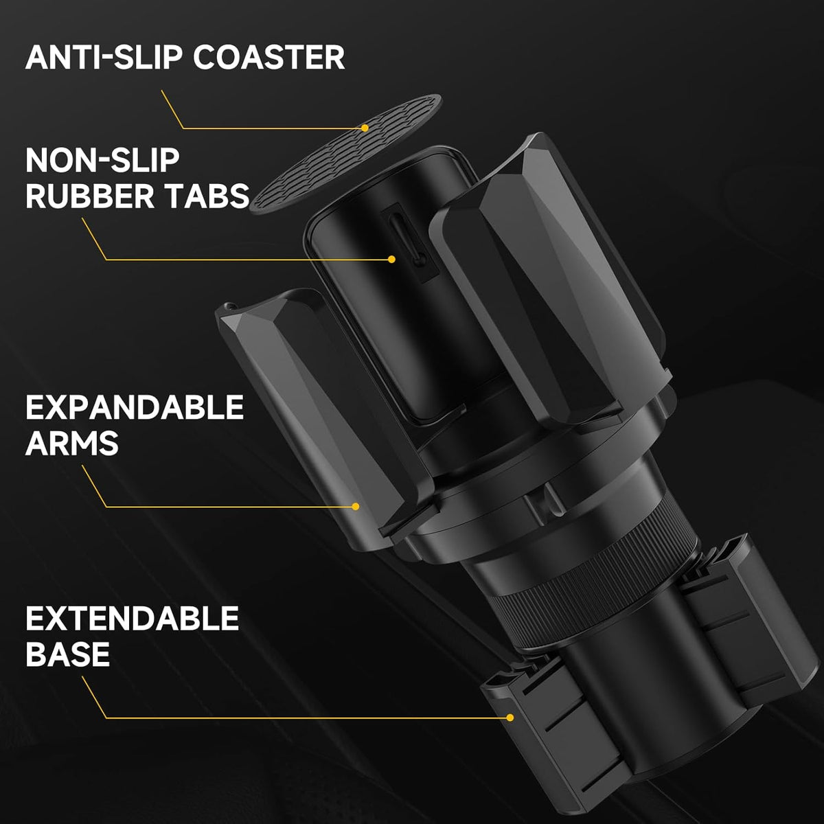 DYLEN Car Cup Holder Expander, Cup Holder Expander Adapter for Car with Expandable Arms, Fits Yeti, HydroFlask, Stanley 14-64oz, Other Large Drinks and Mugs in 2.5”-5.9”