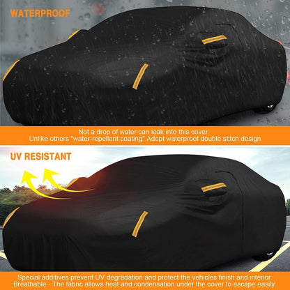 NEVERLAND Sedan Car Cover Waterproof Heavy Duty All Weather Protection Snow Anti-UV Windproof Outdoor Full Car Cover Fit for Automobiles BMW/Mercedes-Benz/Honda（for Car Size:183''L x 70''W x 59''H）