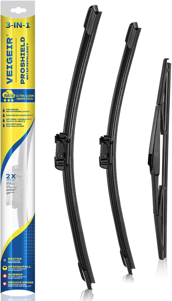 3 Pack Windshield Wiper Blades Compatible with Mazda CX-5 2017-2025 and CX-9 2016-2023, Front and Rear, 24" 18" 14" - Colors B