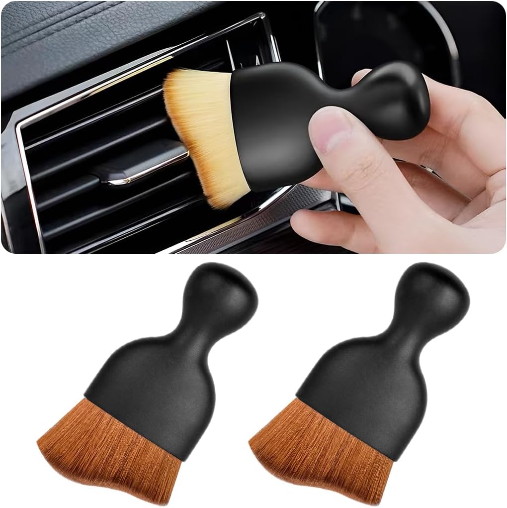 Blilo Car Interior Detailing Brush, Auto Soft Hair Cleaning Brushes, Curved Dirt Dust Collectors, Removal Tool for Dashboard Air Conditioner Vents Leather, Scratch Free (Black/1PCS)