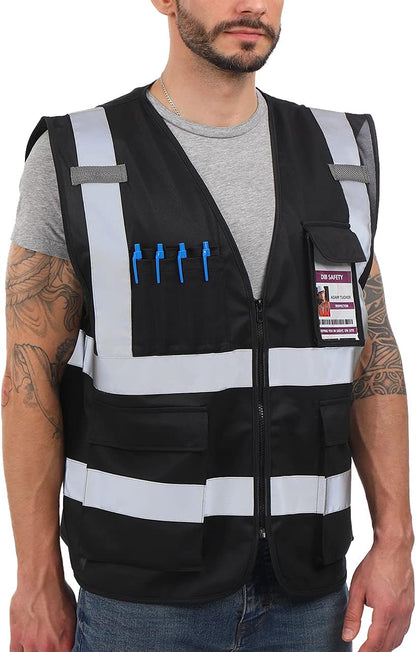 Dib Safety Reflective Safety Vest for Men Women, High Visibility Vest with Pockets and Zipper, ANSI Class 2