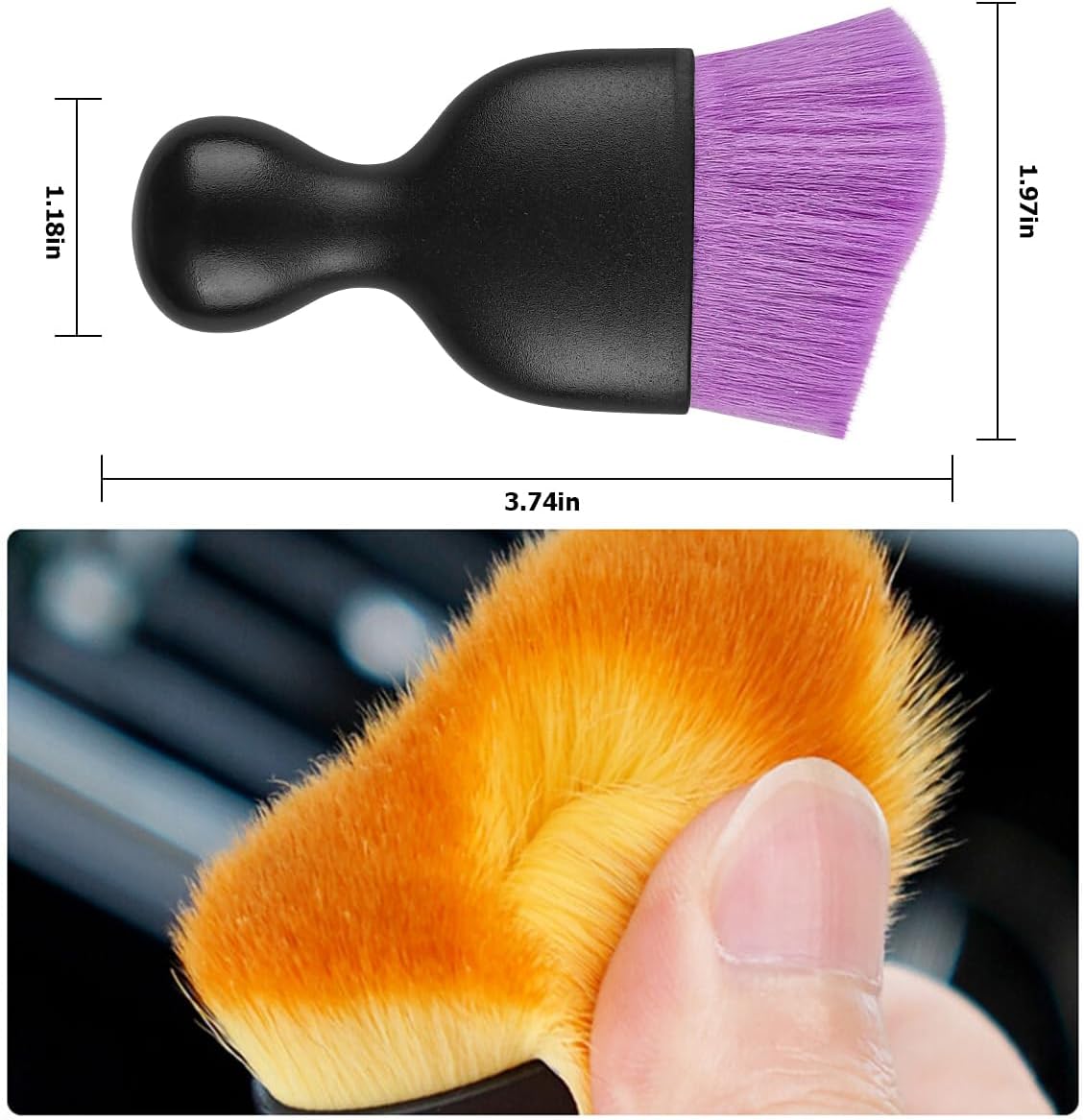 Blilo Car Interior Detailing Brush, Auto Soft Hair Cleaning Brushes, Curved Dirt Dust Collectors, Removal Tool for Dashboard Air Conditioner Vents Leather, Scratch Free (Black/1PCS)