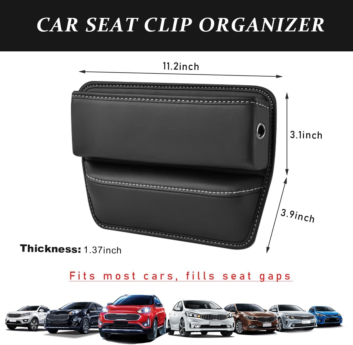Kewucn Car Seat Gap Organizer, Adjustable Leather Front Seat Gap Filler Storage Box, Multifunctional Auto Console Side Pocket Organizer for Phone Glasses Key Card, Car Accessories (Black)