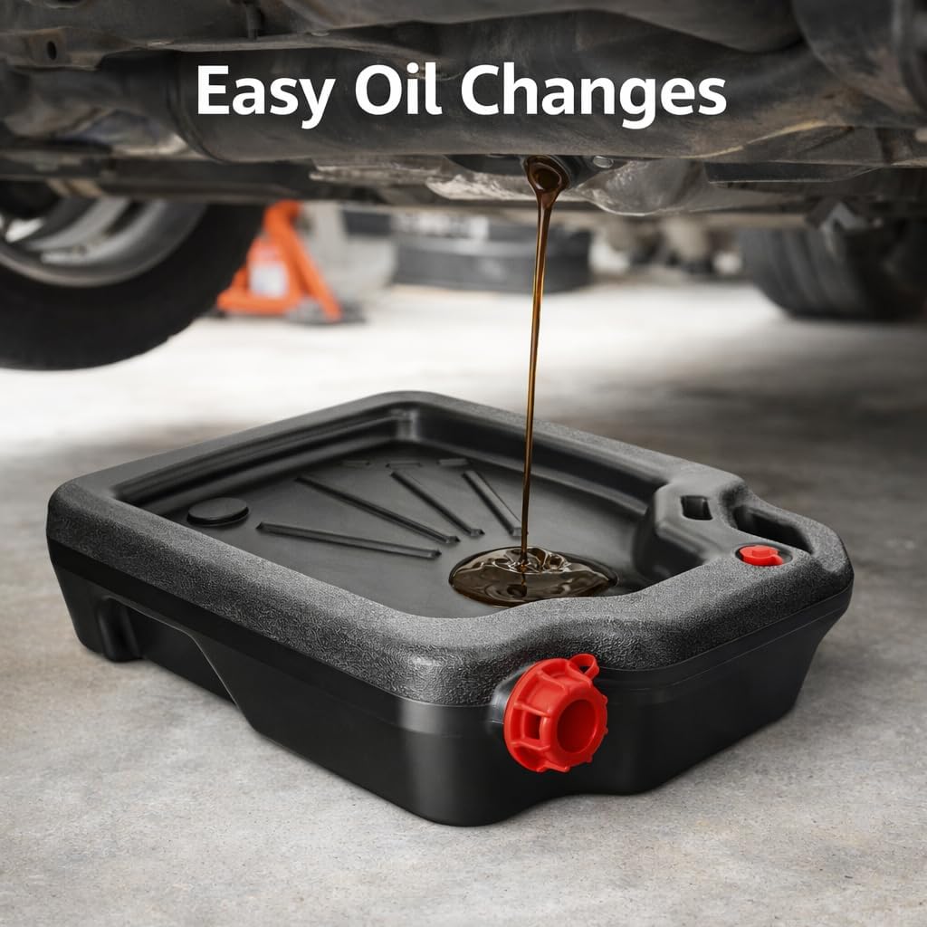 16 Quart Automotive Oil Drain Pan-Heavy-Duty Plastic Oil Change Container for Cars,Trucks and SUVs, Black