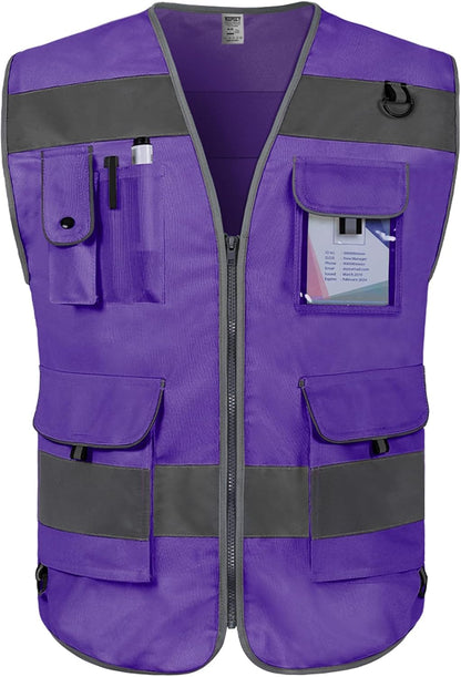 TCCFCCT Safety Vest for Men Women 9 Pockets High Visibility Vest for Safety, Reflective Work Vest with Reflective Strips, Meets ANSI/ISEA Standards, (Yellow, Large)