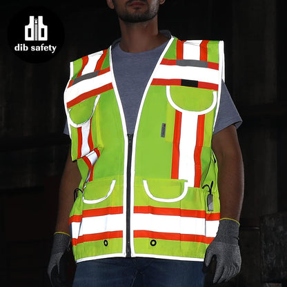 Dib Safety Reflective Mesh Vest ANSI Class 3, High Visibility with Pockets and Zipper, Made with 3M Reflective Tape, Yellow XL