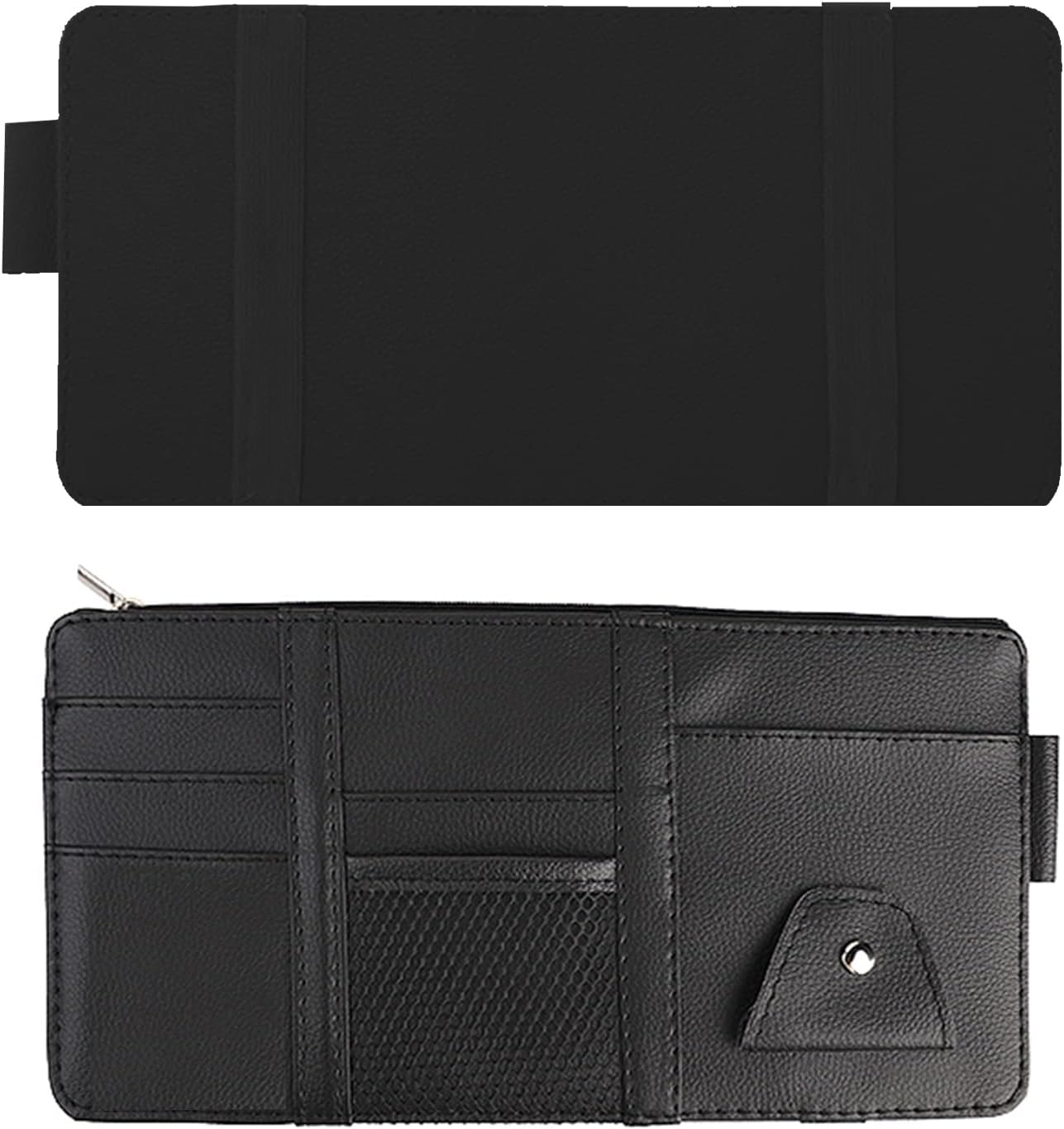 2 Packs Car Sun Visor Multi-Pocket Organizer for SUV & Truck, Auto Visor Storage Pouch with Big Zipper Pocket, Card Sleeve, Driving License, Insurance, Sunglasses, Pen, Key, Lipstick