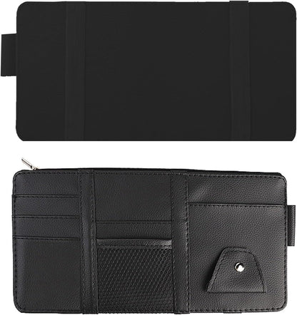 2 Packs Car Sun Visor Multi-Pocket Organizer for SUV & Truck, Auto Visor Storage Pouch with Big Zipper Pocket, Card Sleeve, Driving License, Insurance, Sunglasses, Pen, Key, Lipstick