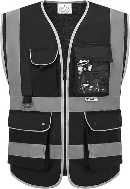 XIAKE Reflective Safety Vest for Men & Women High Visibility Class 2 Vest with Pockets Meets ANSI Standards