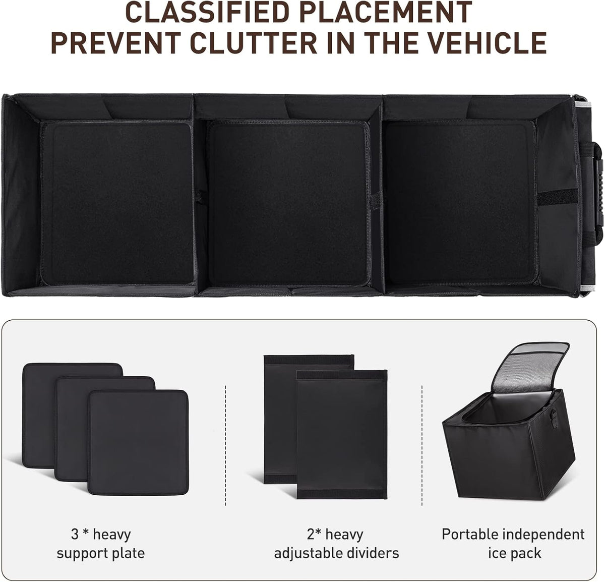 HIRALIY 4 in 1 Car Trunk Storage Organizer with Leakproof Cooler Bag, Multi-Compartment Foldable Trunk Storage Box for Car Truck SUV Black