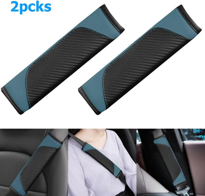 AUCELI 2PCS Car Seat Belt Cover, Carbon Fiber Seatbelt Shoulder Strap Covers, Breathable Leather Soft Harness Pad Protect Your Neck and Shoulder Compatible with Cars