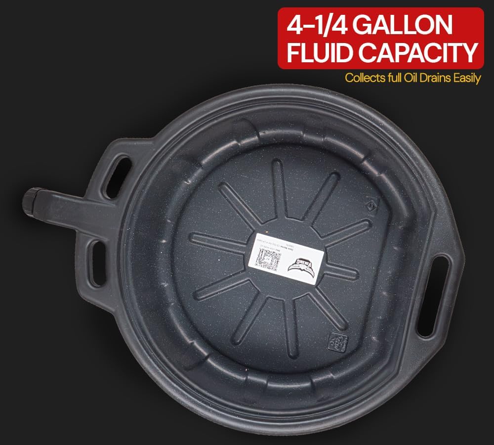 Mytee Products Automotive Oil Drain Pan - Black Plastic Anti Splash, Motor Large Oil Drip Catcher Pan for Changing Oil, Spill-Proof Design - 4.25-Gallon