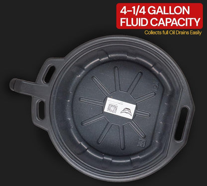 Mytee Products Automotive Oil Drain Pan - Black Plastic Anti Splash, Motor Large Oil Drip Catcher Pan for Changing Oil, Spill-Proof Design - 4.25-Gallon