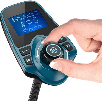 Nulaxy KM18 Bluetooth 5.4 Car Adapter with 1.44" Clear Display & Flexible Gooseneck - FM Radio Transmitter & Bluetooth Receiver for Hands-Free Calls, Wireless Music via BT/FM/AUX/TF, USB Car Charger
