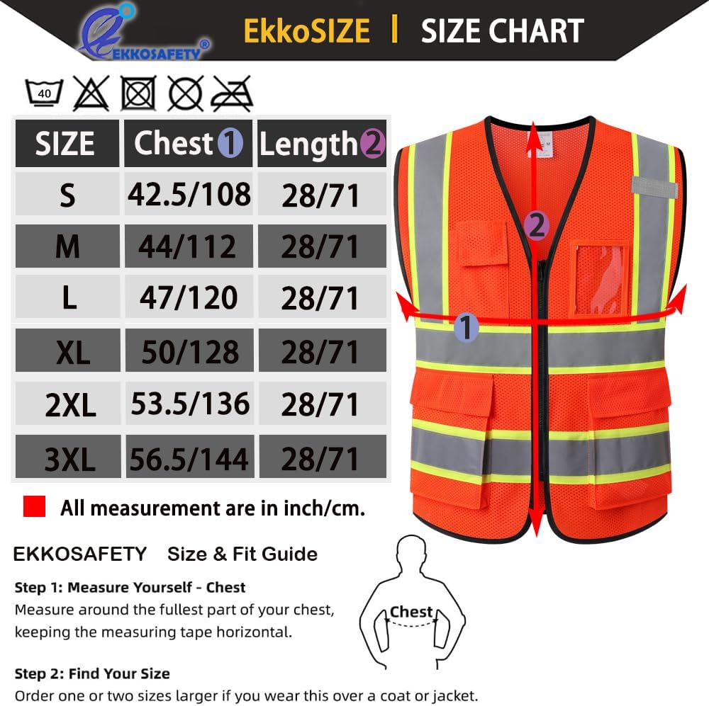 Reflective Mesh Safety Vest for Men Women with 5 Pockets and Zipper Front High Visibility Mesh Vest Hi Vis Construction Work Vest,Meets ANSI/ISEA Standards(EK175-Yellow-L)
