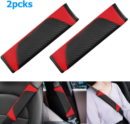 AUCELI 2PCS Car Seat Belt Cover, Carbon Fiber Seatbelt Shoulder Strap Covers, Breathable Leather Soft Harness Pad Protect Your Neck and Shoulder Compatible with Cars