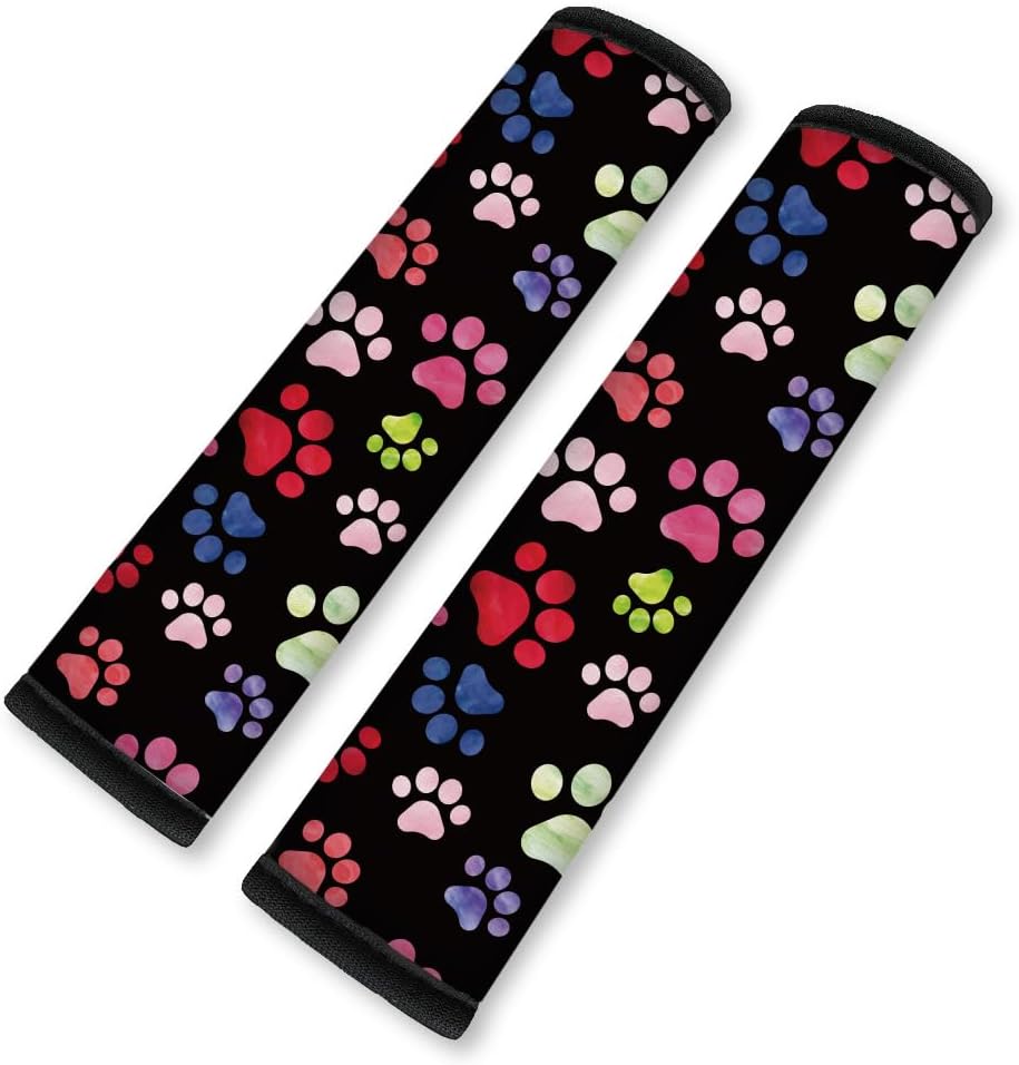 2Pcs Soft Auto Seat Belt Cover Pad Cute Cat Print Colorful Car Seatbelt Shoulder Cushion for Comfortable Driving, Compatible with All Cars' Seatbelt and Backpack Straps