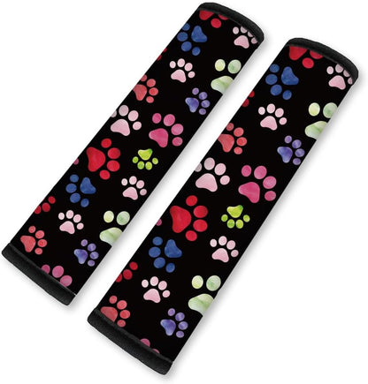 2Pcs Soft Auto Seat Belt Cover Pad Cute Cat Print Colorful Car Seatbelt Shoulder Cushion for Comfortable Driving, Compatible with All Cars' Seatbelt and Backpack Straps