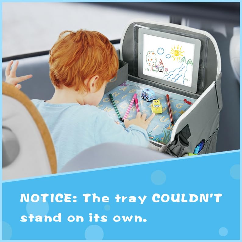 MENZOKE Kids Travel Tray for Toddler Car Seat, Road Trip Activities for Kids with iPad Holder Stand & Dry Erase Board, Road Trip Essentials Accessories Lap Tray as Travel Gifts for Kid, Pink