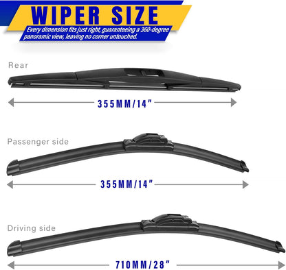 3 wipers Replacement for 2017-2021 2022 Honda CRV CR-V, Windshield Wiper Blades Original Equipment Replacement - 26"/17"/12" (Set of 3) U/J HOOK - Colors B